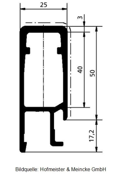 Bordwandprofil / Oberes Abschlussprofil 50 mm blank